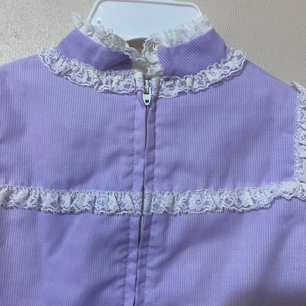 Vintage Blouse Shirt Baby 3T Lavender Purple Long Sleeve Collar Lace